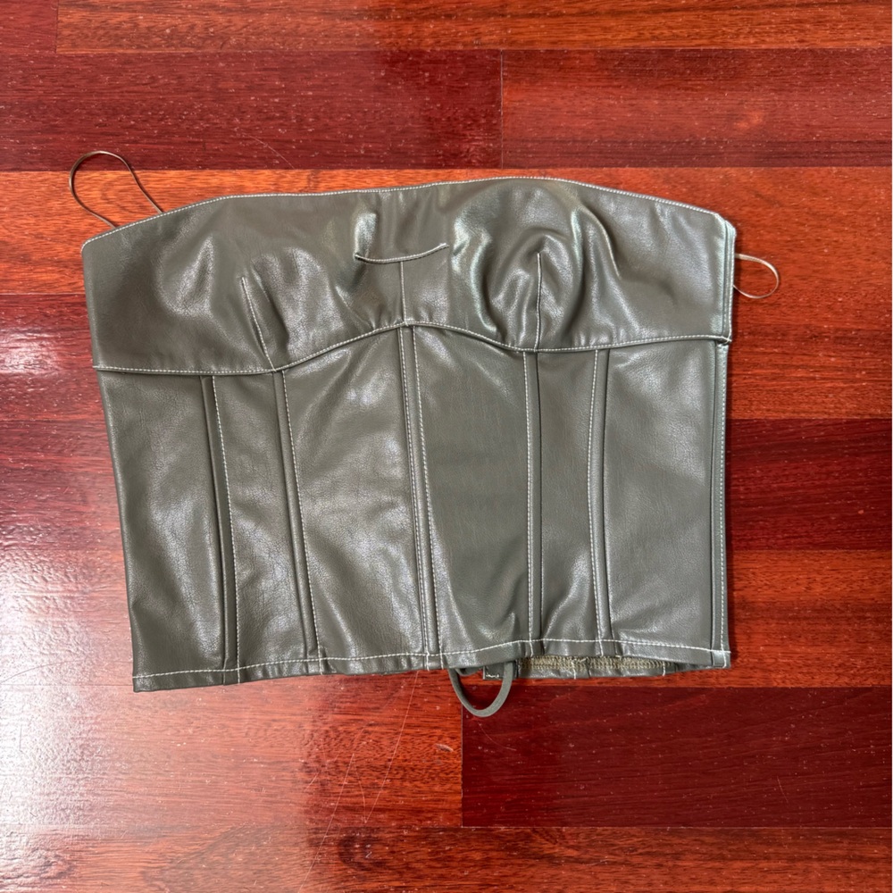 Edikted Moss Faux Leather Lace Up Corset Top